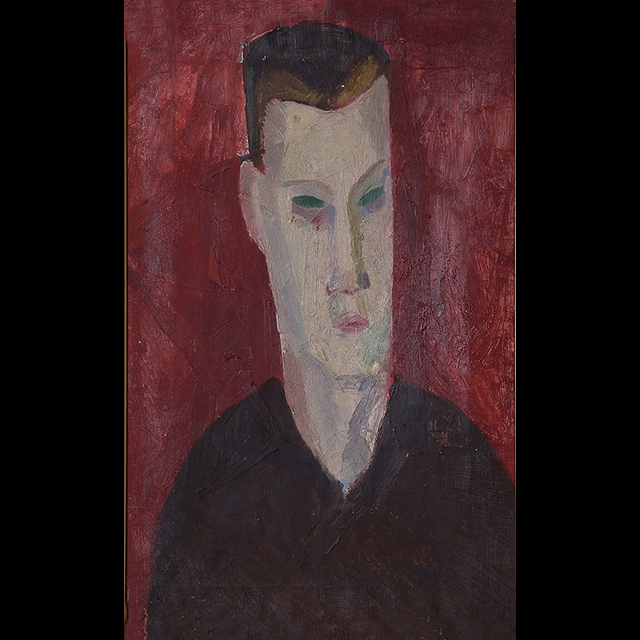 Portrait with red background